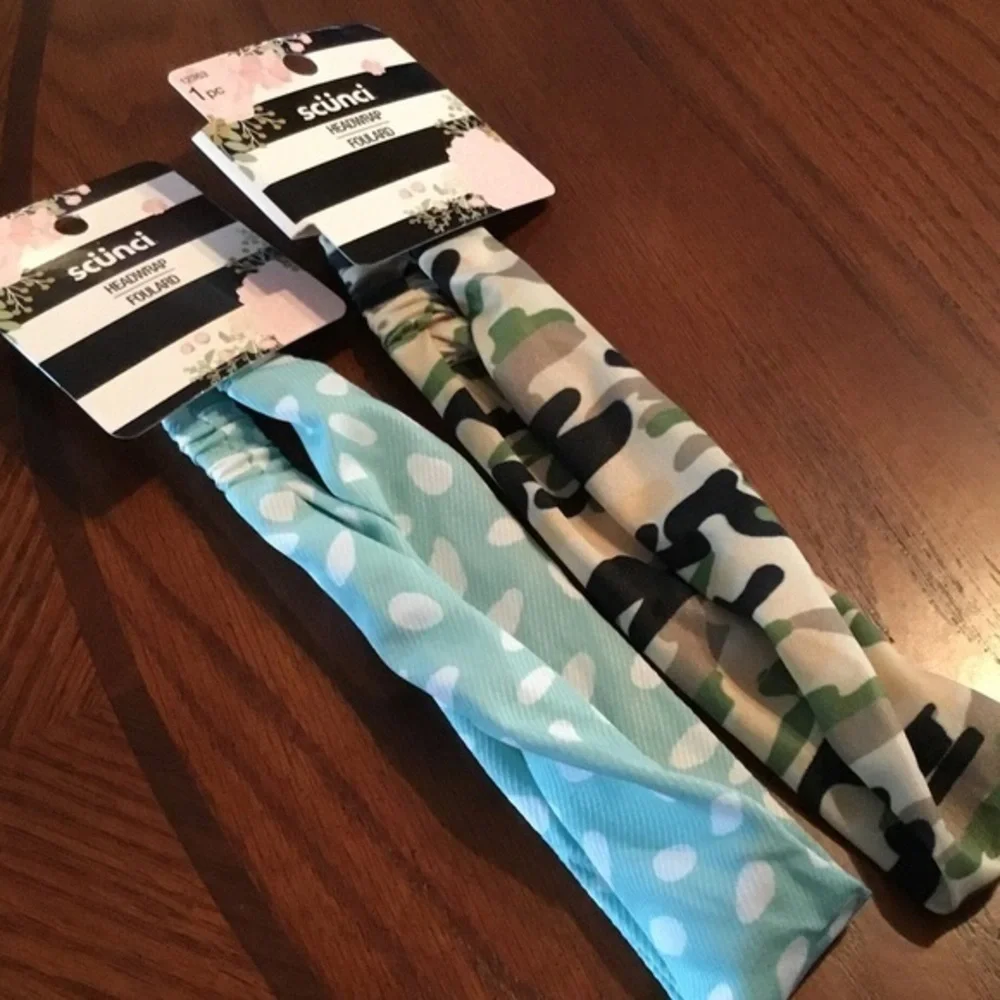 2 pc Camo & Polka Dot headbands wraps